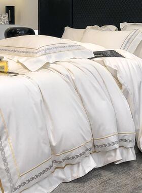 高端支酒店风200长绒棉纯棉床四件套全棉bb895629床单被套简白约