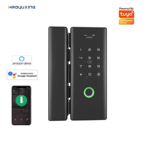 玻璃指纹HG01锁免门孔双开智能电子锁门禁锁办公室开密码锁手机开