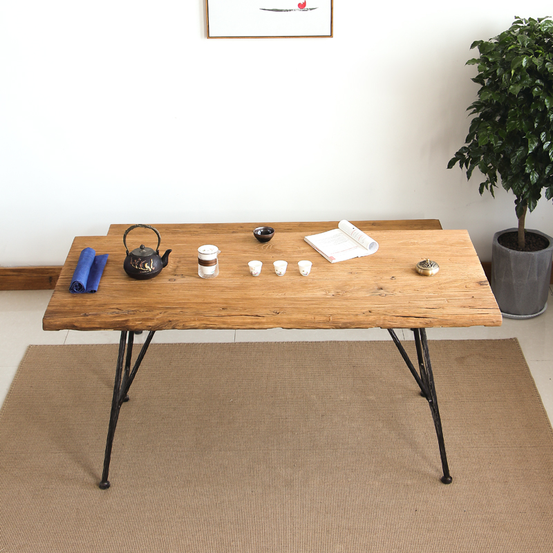 老榆木复古门板茶桌原木长条桌板怀旧全实木茶台书桌吧台桌椅定制