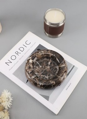 现代简约创意圆形大理石菸灰缸摆件客厅茶几卧室桌面家居饰品摆设