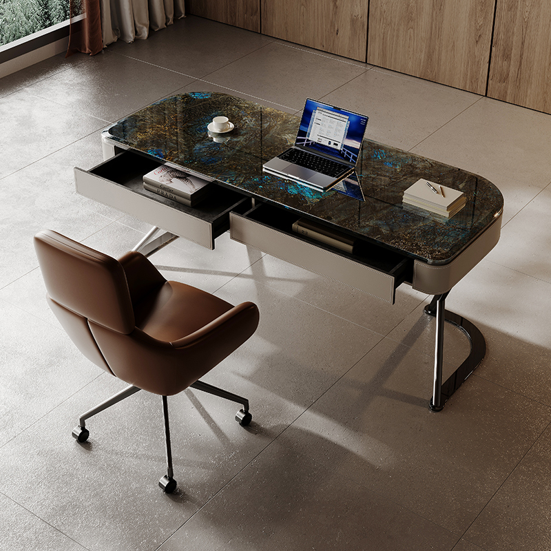 天然超晶石书桌现代简约设计师家用书房办公桌美容咨询接待桌