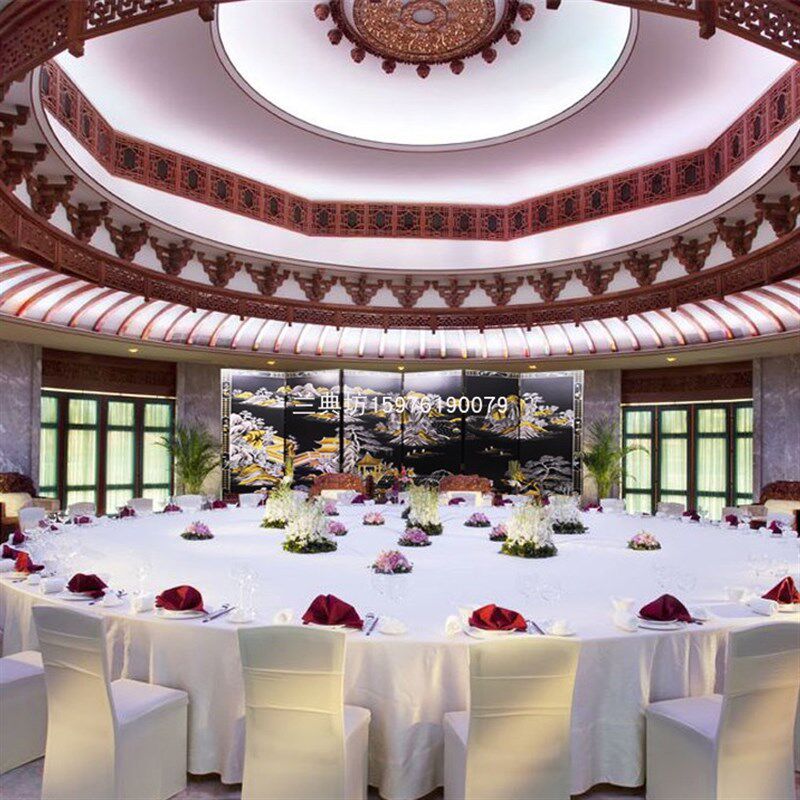 古典描金屏风中式酒店家具隔断背景壁画装饰画大堂家居折叠屏风