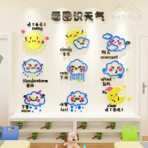 天气预报墙贴3d立体早教中心环创主题儿童贴画幼儿园楼梯墙面装饰