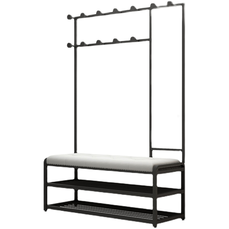 现代简约衣帽架换鞋凳挂衣架一体镜子家用穿鞋入户储存