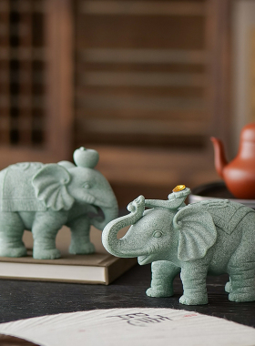 青砂石大象茶宠摆件平安如意象精品可养桌面客厅鱼缸造景盆栽装饰