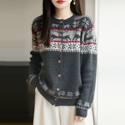 圆领加厚羊毛针织开衫外套女