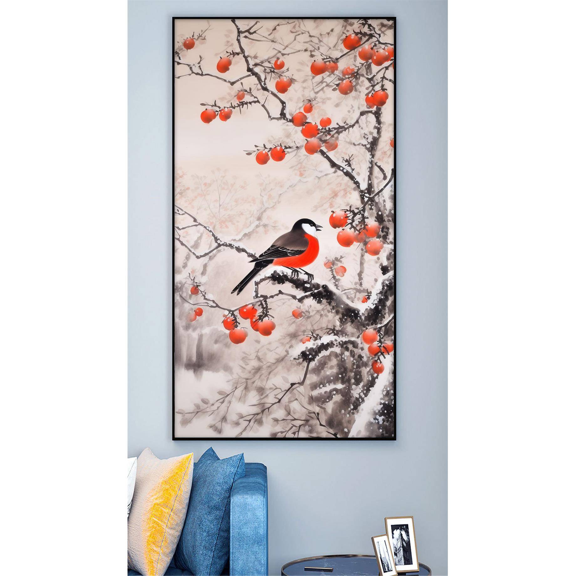 喜鹊腊梅工笔中式装饰画喜上枝头玄关装饰画入户玄关走廊挂画