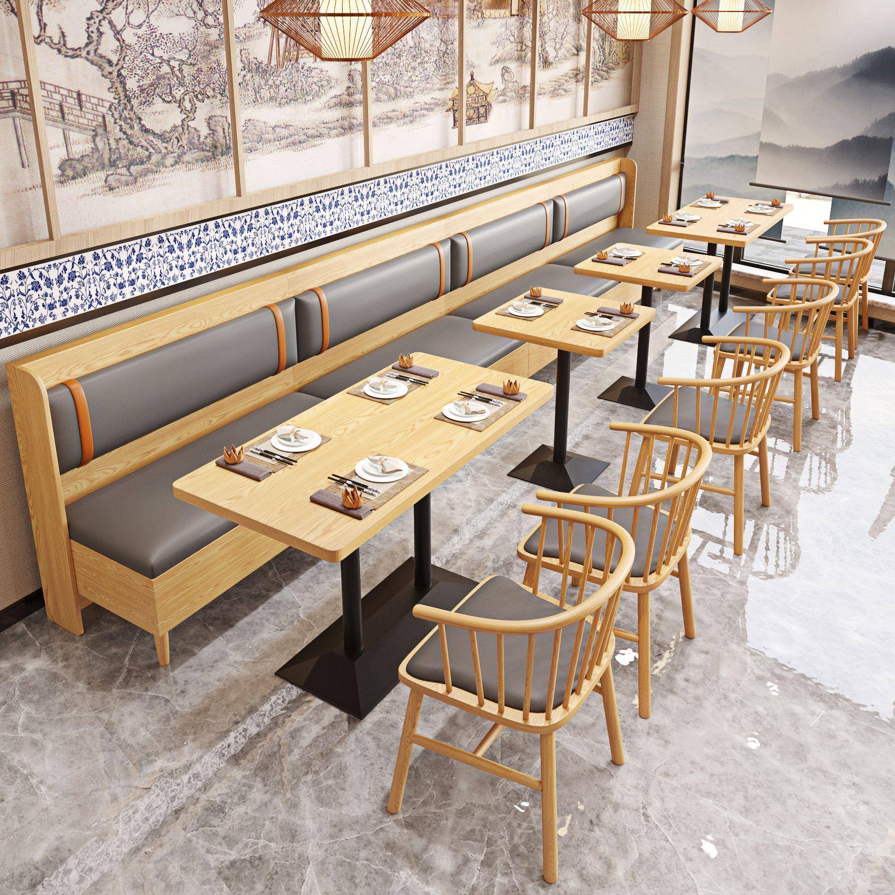 主题奶茶店咖啡店火锅店卡座麻辣烫靠墙沙发饭店桌椅组合实木