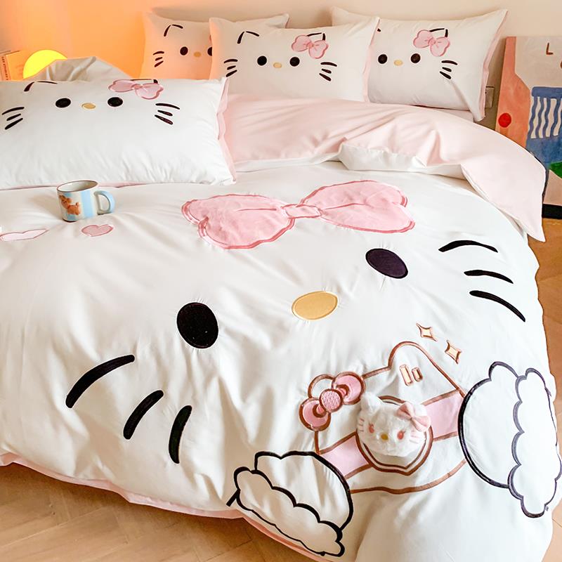 Kitty猫少女四件套全棉纯棉2025新款可爱儿童床品床单三件套被套