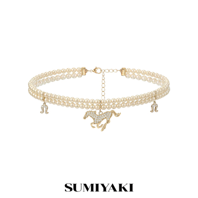 SUMIYAKI马蹄珍珠镶钻吊坠项链