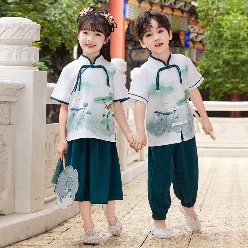 六一儿童演出服幼儿园服夏季唐装女童中国风汉服小学生校服套装