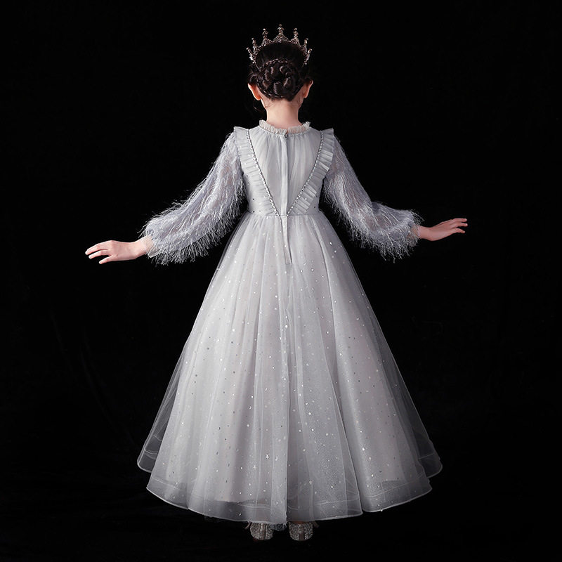 长袖公主裙儿大童高端走秀钢琴晚礼服春秋女花童女孩主持人表演服