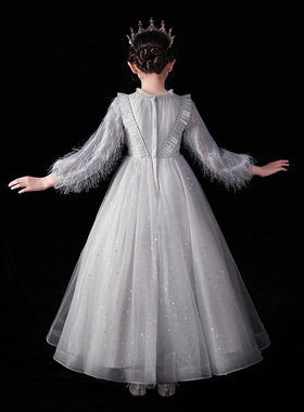 长袖公主裙儿大童高端走秀钢琴晚礼服春秋女花童女孩主持人表演服