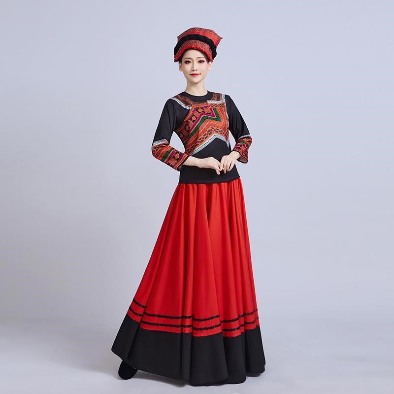 彝族舞蹈服女成人彝族火把节少数民族舞台大摆裙阿杰鲁表演演出服