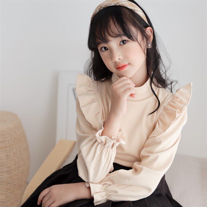 甜美设计感女童半高领打底衫中大童洋气荷叶秋冬德绒内搭长袖T恤