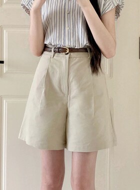西装短裤女夏薄款胖妹妹mm高腰宽松显瘦阔腿五分中裤梨形身材裤子
