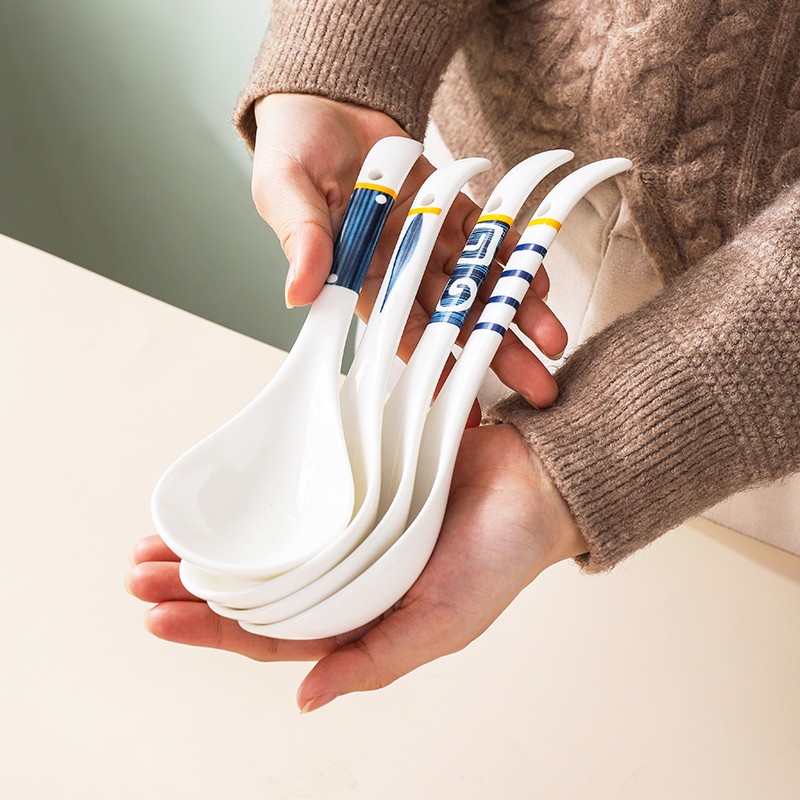 迈卡伦 陶瓷大号大汤勺盛汤日式舀粥调羹长柄汤匙餐具家用大勺子