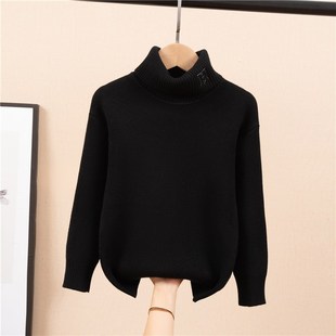 男童毛衣一体绒高领儿童加绒加厚针织衫中大童洋气女孩白色打底衫