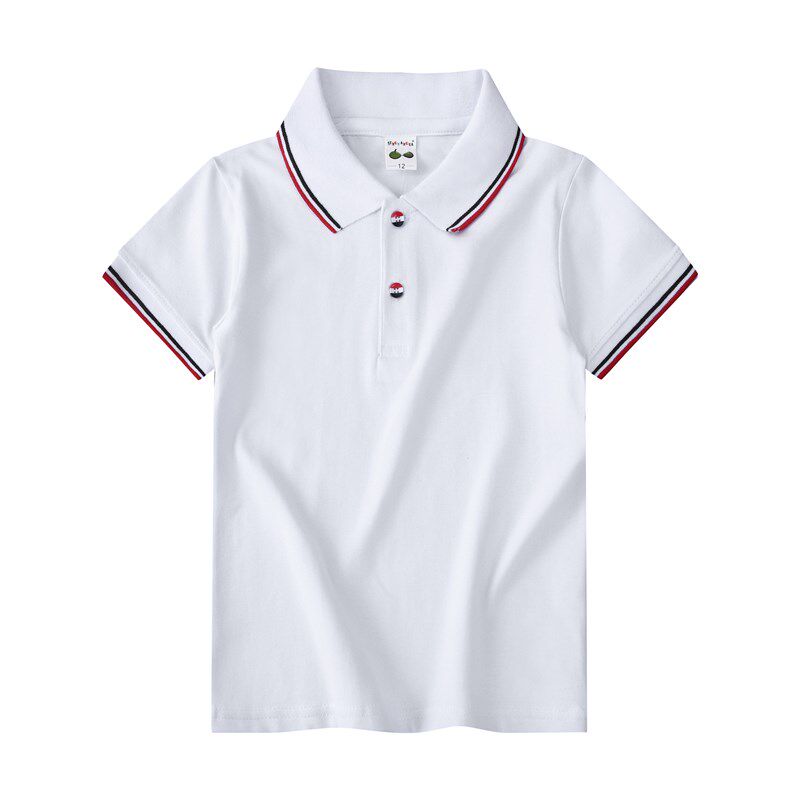 儿童短袖t恤纯棉白色小学生校服班服Polo衫男女童蓝色翻领打底衫