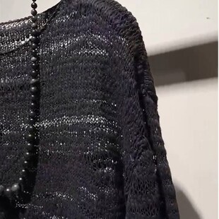 薄款 宽松显瘦长袖 镂空套头罩衫 针织衫 防晒上衣 女2024新款 高腰短款