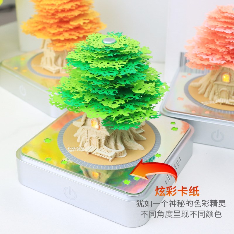 2025全景香薰幸运树屋灯光3D立体纸雕日历便签纸手撕台历可定制