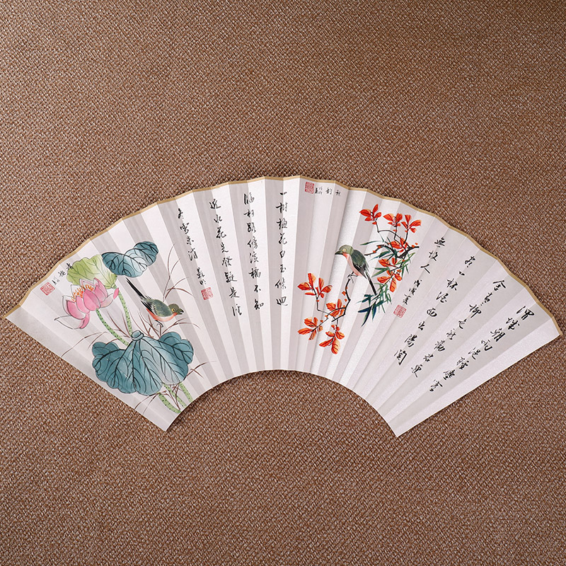 9寸9.5寸扇面画手绘书法苏工国画文玩折扇配件中国风山水花鸟纸面