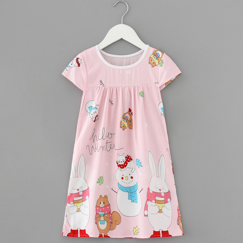 夏季女童睡裙绵绸薄款家居服儿童棉绸睡衣女孩夏天短袖公主连衣裙