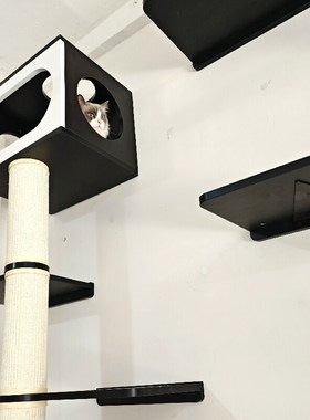 实木黑色简约猫爬架猫窝墙壁式设计高级感人猫共用家具跳台观景台