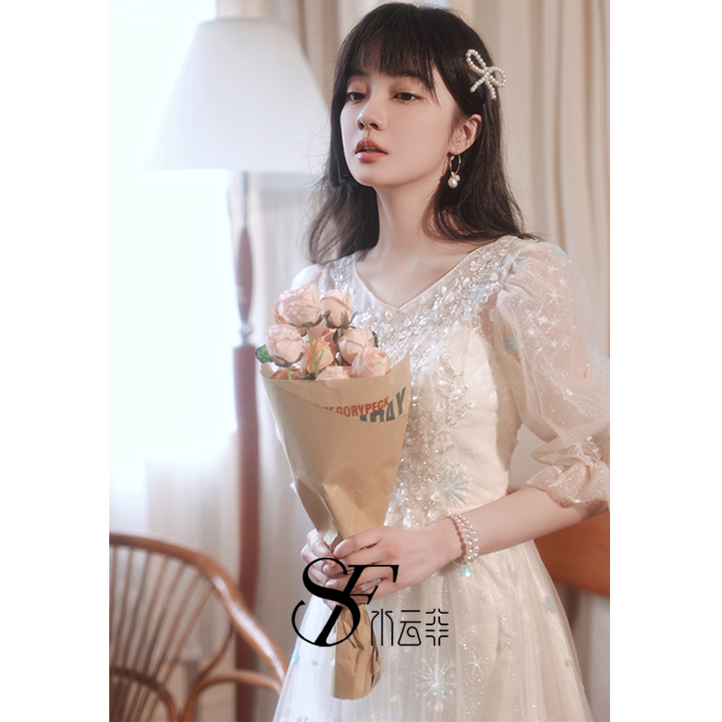 法式晚礼服女学生毕业仙气公主艺考成人礼高中生主持人连衣裙女生