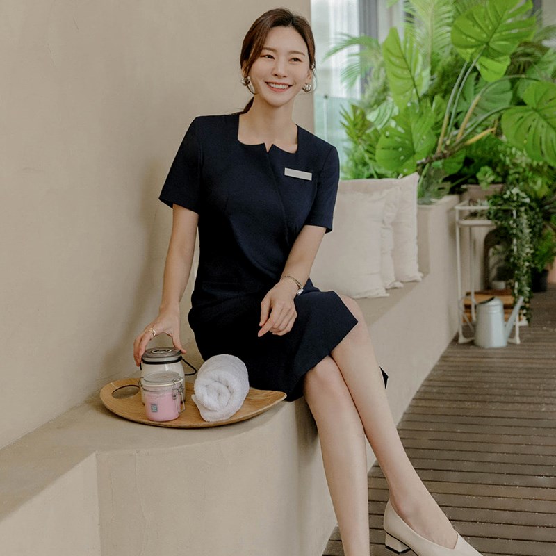 美容院工作服女足疗技师高端气质连衣裙皮肤管理师养生馆工服夏季