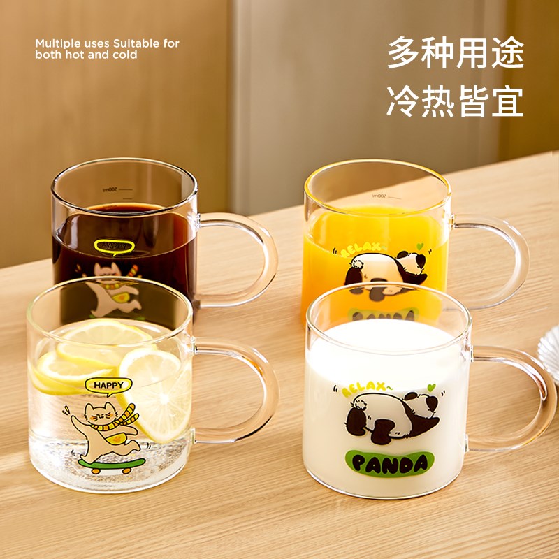 牛奶玻璃杯女高颜值咖啡高硼硅带把手可爱果汁耐高温饮料吸管带盖