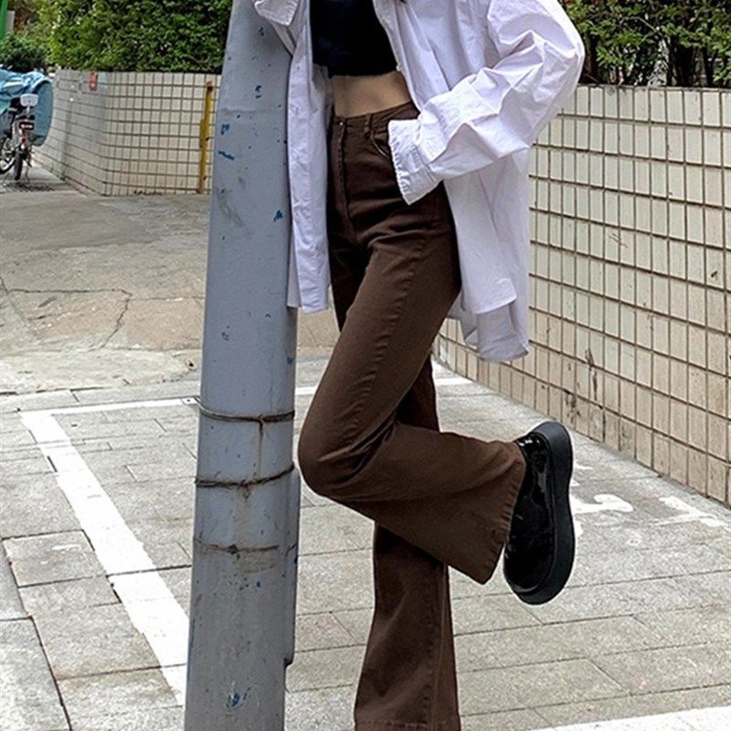 黑色高腰微喇牛仔裤女春季新款大码胖mm宽松显瘦弹力直筒阔腿裤子