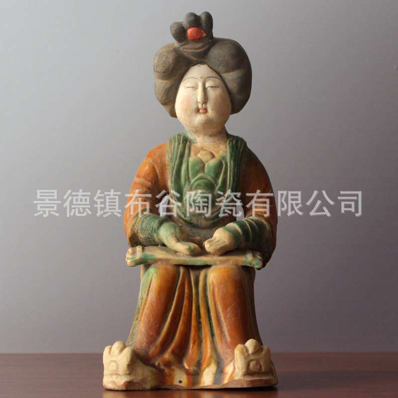 陶瓷仕女摆件唐三彩仿古乐器俑女俑家居客厅装饰品古玩收藏艺术品