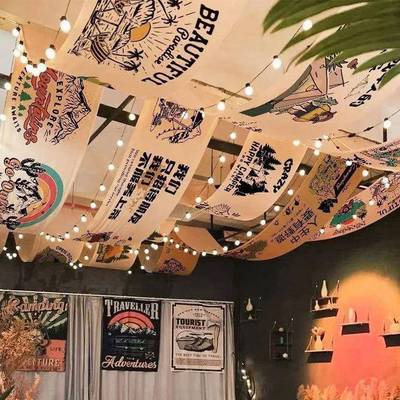 火锅店天花板吊顶挂布天幕室内毛笔字网红墙布悬挂装饰氛围背景布