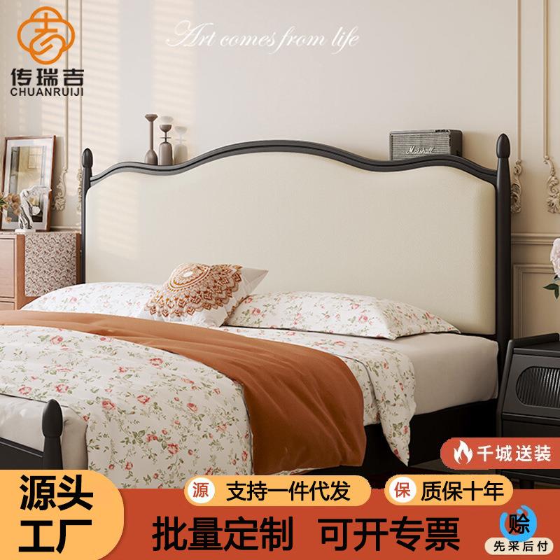实木床现代简约双人床1.5米黑色复古公主床1.8主卧婚床中古风家具