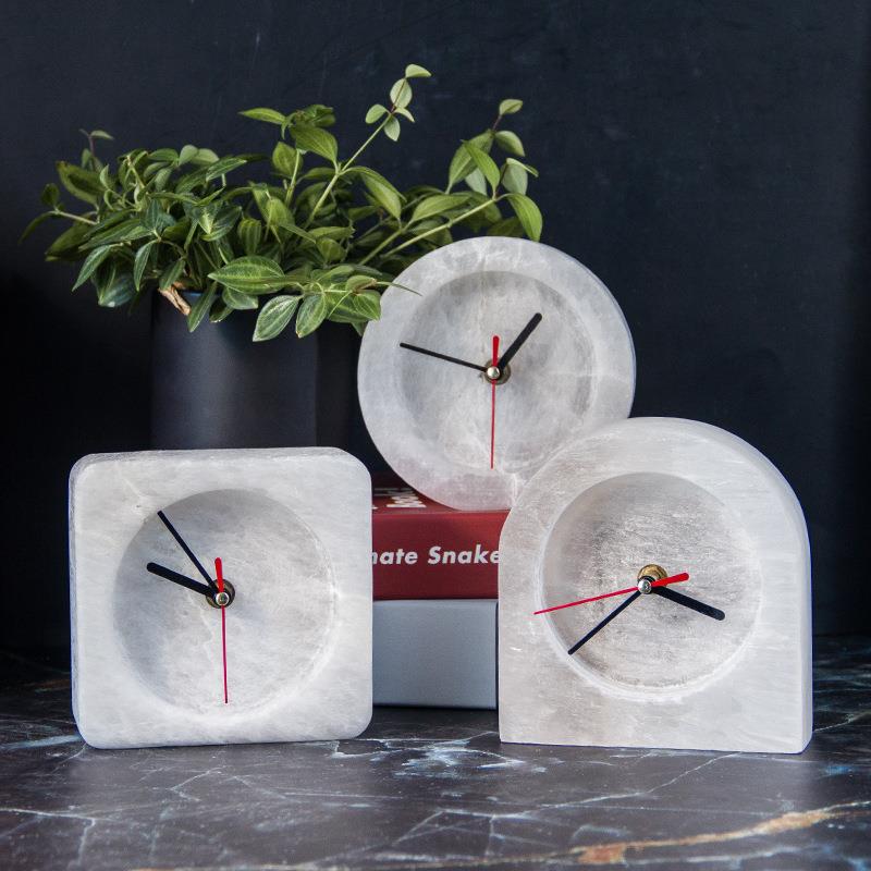 个性创意石材钟表摆件立体装饰工艺钟表简约家居书柜床头时钟装饰