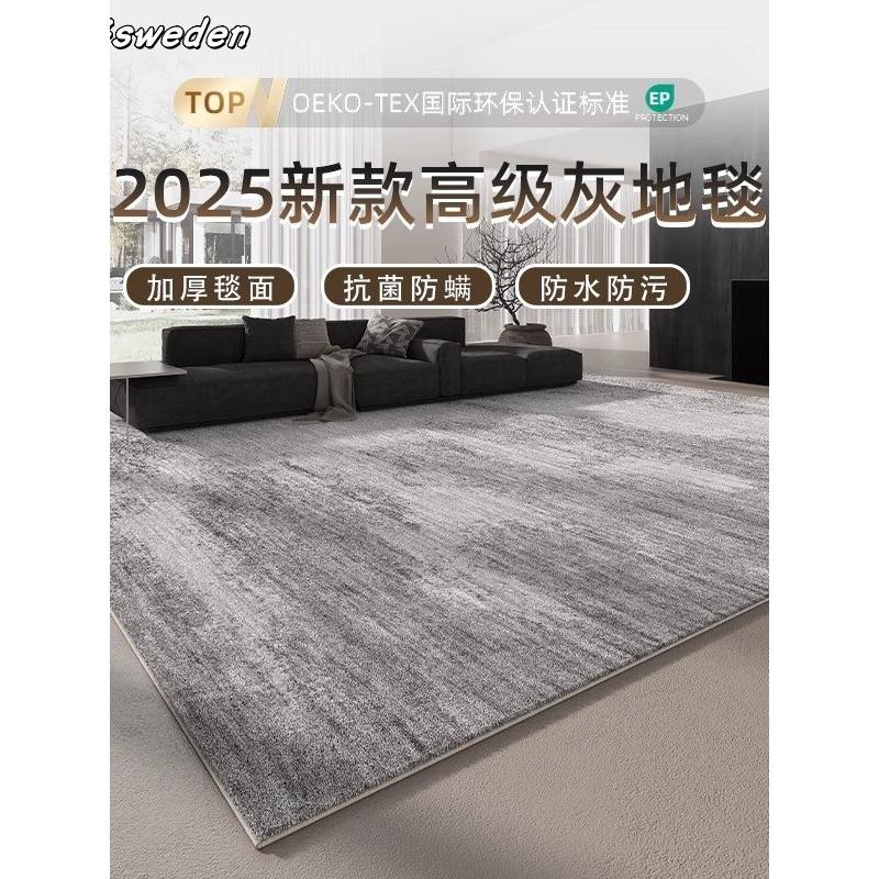 瑞典轻奢地毯客厅轻奢灰色卧室地垫家用沙发免洗可擦防水防污耐磨