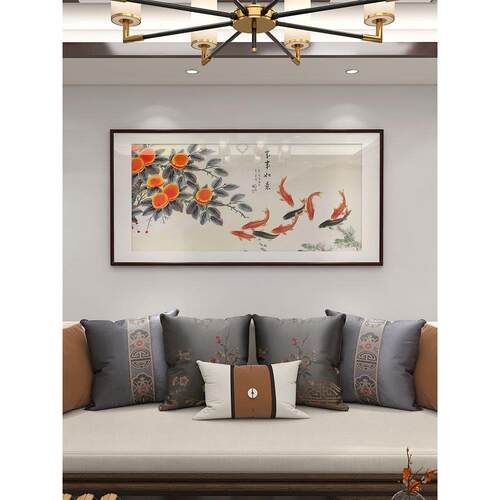 事事如意柿子画挂画客厅沙发背景墙装饰画新中式国画餐厅饭厅壁画