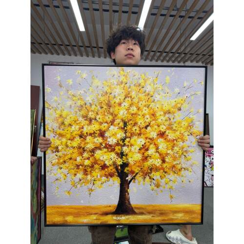 轻奢发财树方形装饰画J051适合玄关鞋柜上方及餐厅装饰画8080
