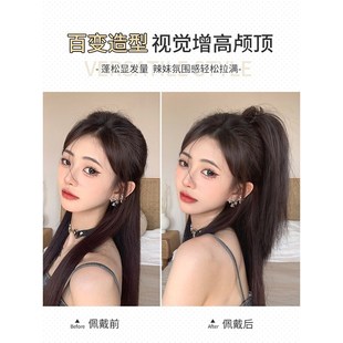 短马尾真发喷泉半扎发高马尾假发抓夹瀑布少发量超轻薄蓬松女发夹
