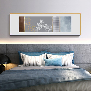 新中式卧室装饰画主人房床头墙面挂画大气抽象横版迎客松山水壁画