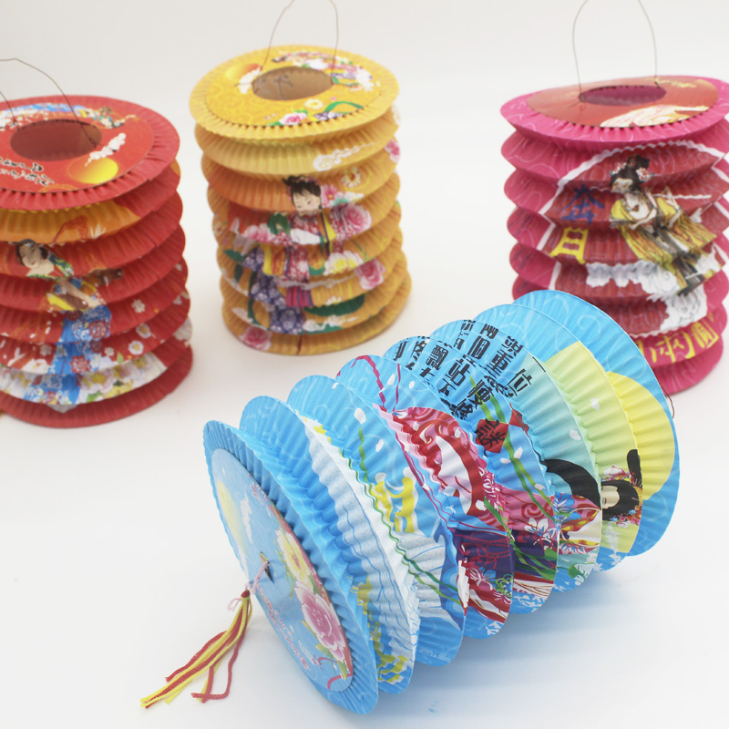 中秋嫦娥手工灯笼儿童手提折叠纸灯笼小孩LED发光玩具花灯包邮