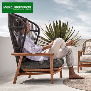 户外沙发庭院花园室外阳台休闲藤编北欧柚木防水防晒藤椅家具桌椅