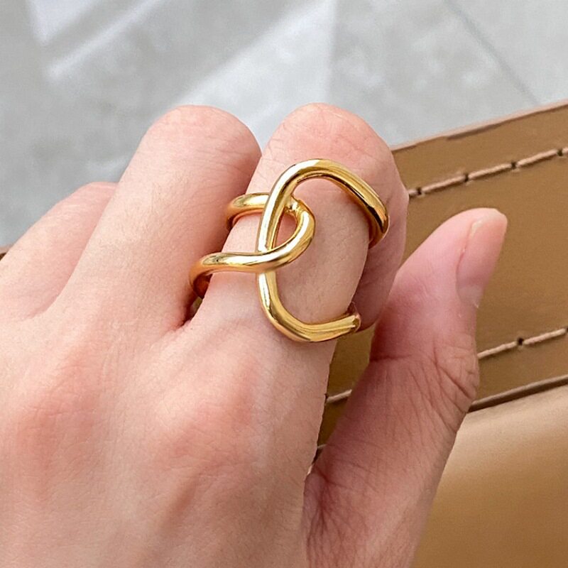 srrmhyn线条缠绕交叉戒指女时尚简约冷淡风92银开口指环欧美风食