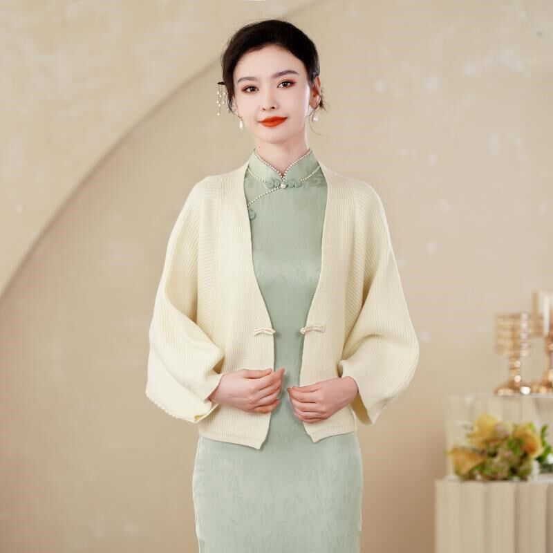 旗袍披肩礼服披风针织外套蝙蝠袖优雅上衣新中式民国风复古小开衫