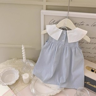 背心裙宝宝娃娃裙子 女童海军领蝴蝶结公主裙儿童无袖 2024夏季 新款