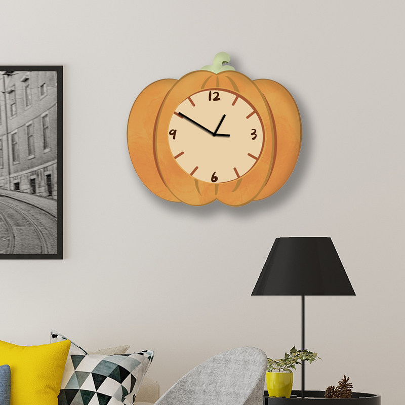 卡通南瓜创意装饰挂墙钟表客厅儿童房工作室幼儿园蔬菜店挂钟壁钟,家居饰品,挂钟,淘宝优惠券,粉丝福利购,淘宝优惠卷