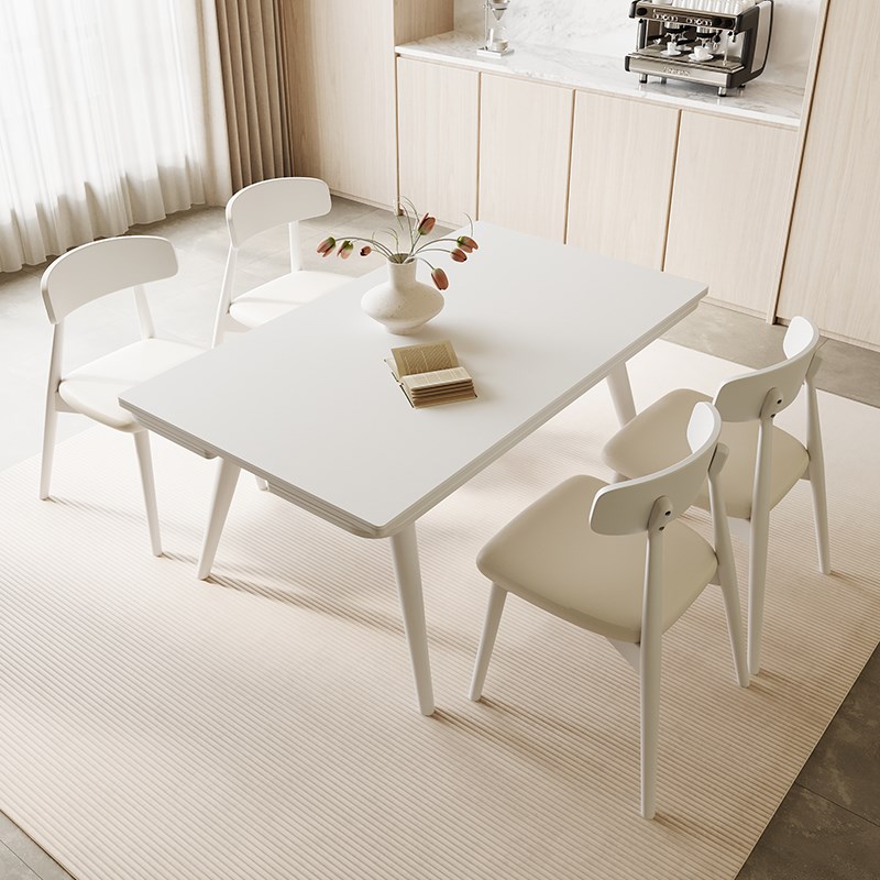 实木岩板餐桌椅组合2024新款简约亮光可变方桌两用长方形伸缩餐桌