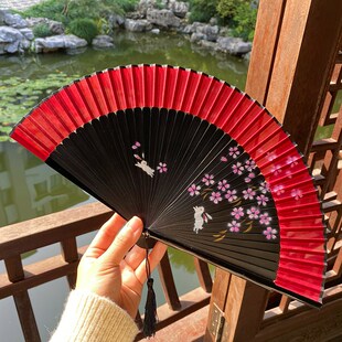 古风扇子折扇中国风旗袍走秀古典舞表演道具易开合红色舞蹈扇子