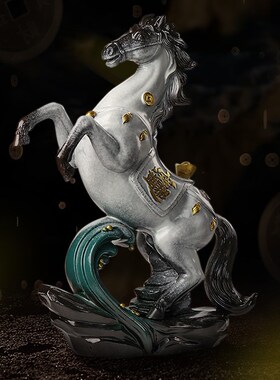 创意陶瓷骏马摆件大号绿马客厅酒柜办公室桌面装饰品摆设马到成功